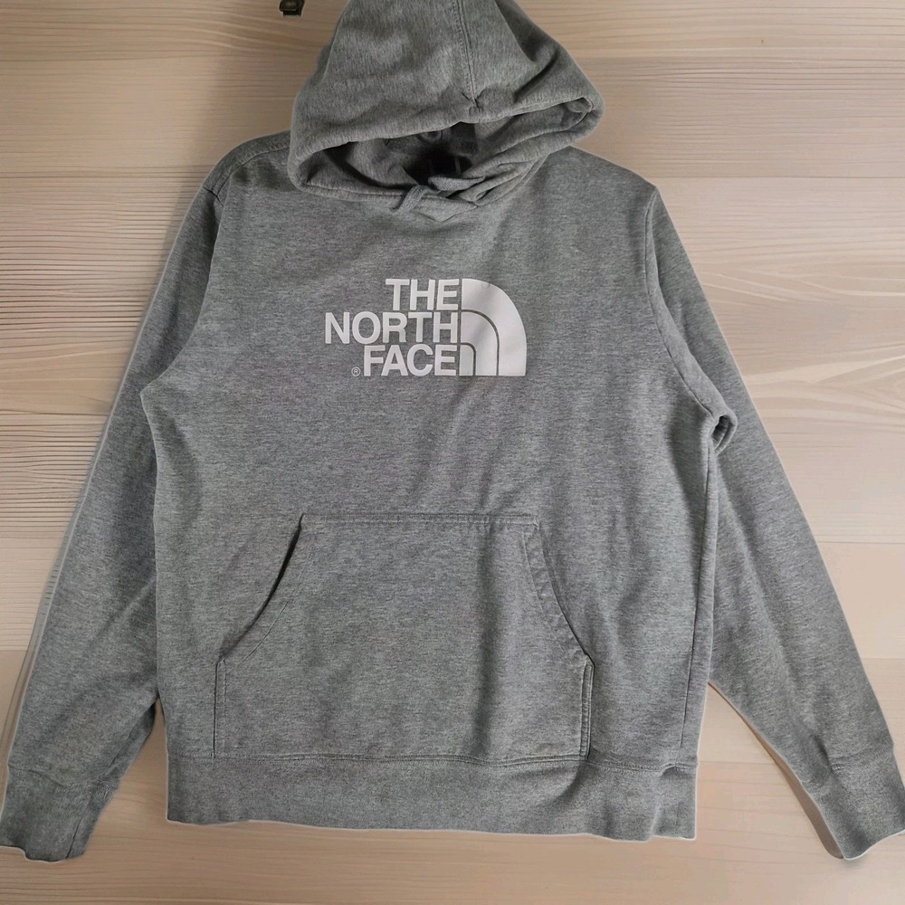 The North Face Gray Logo Pullover Hoodie Men's Medium Gray Fleece Sweatshirt